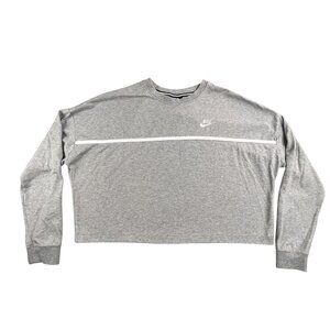 Nike Crop Top Shirt Women's Large Gray Long Sleeve Workout Gym Tee AR3754-063